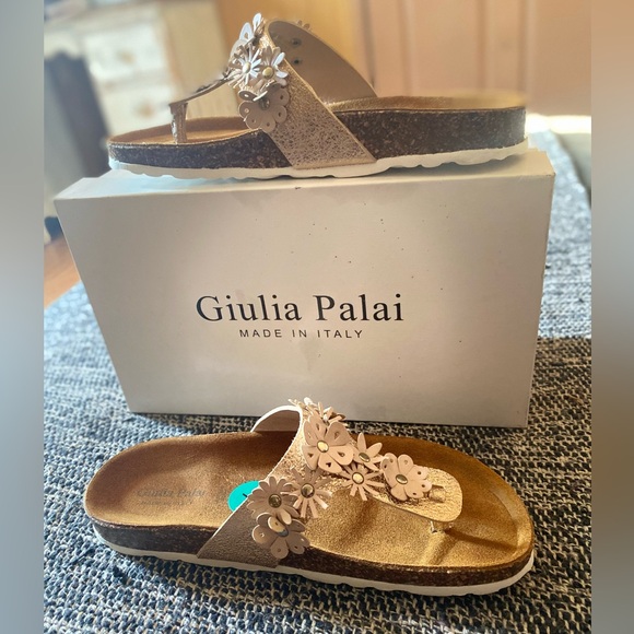 Giulia Palai Girls Sparkle Slide Sandals in gold Size: 4 Made in Italy - Picture 1 of 6